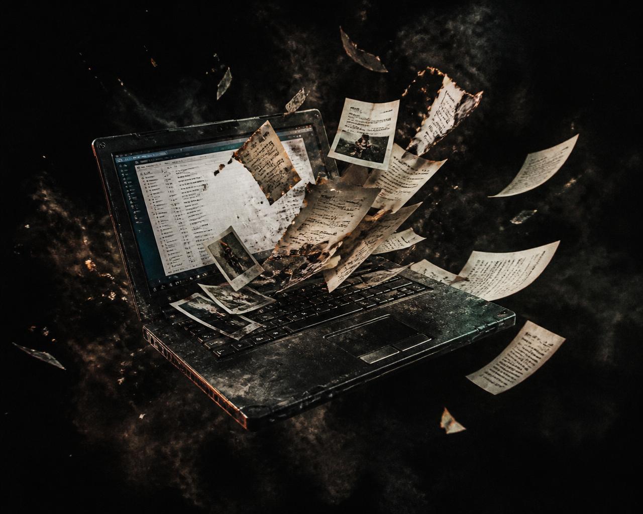 floating laptop, emails spilling out